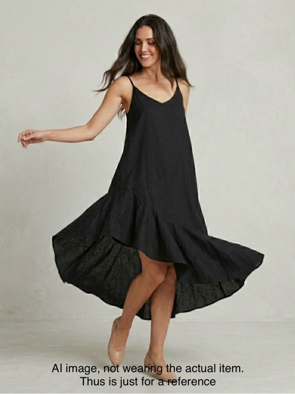 Daniella Hunter Los Angeles Tulum Black Asymmetrical Flowy Midi Dress Size M